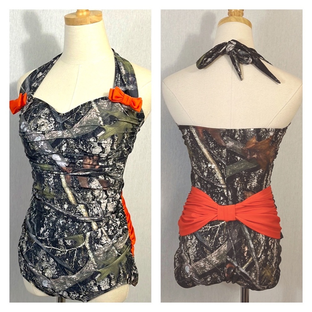 Fables by Barrie retro camo pin-up one-piece ruched swimsuit